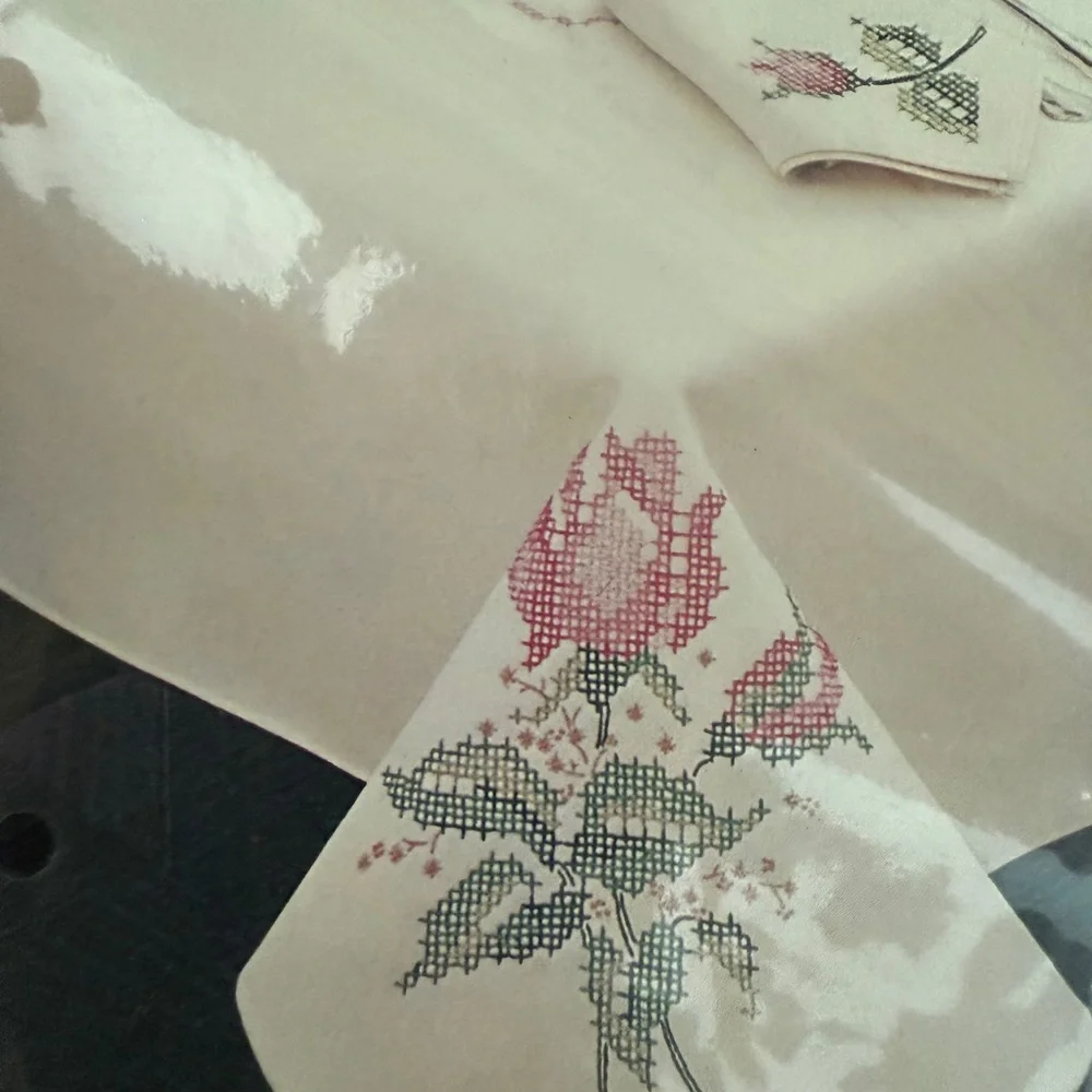 Bucilla Stitchery Pink Floral Table Linens Dining Set 52X52 New in Packaging